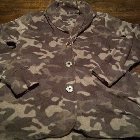 Cuddle Duds fleece wear with stretch Camouflage Button-Up Jacket Large - Picture 3 of 11
